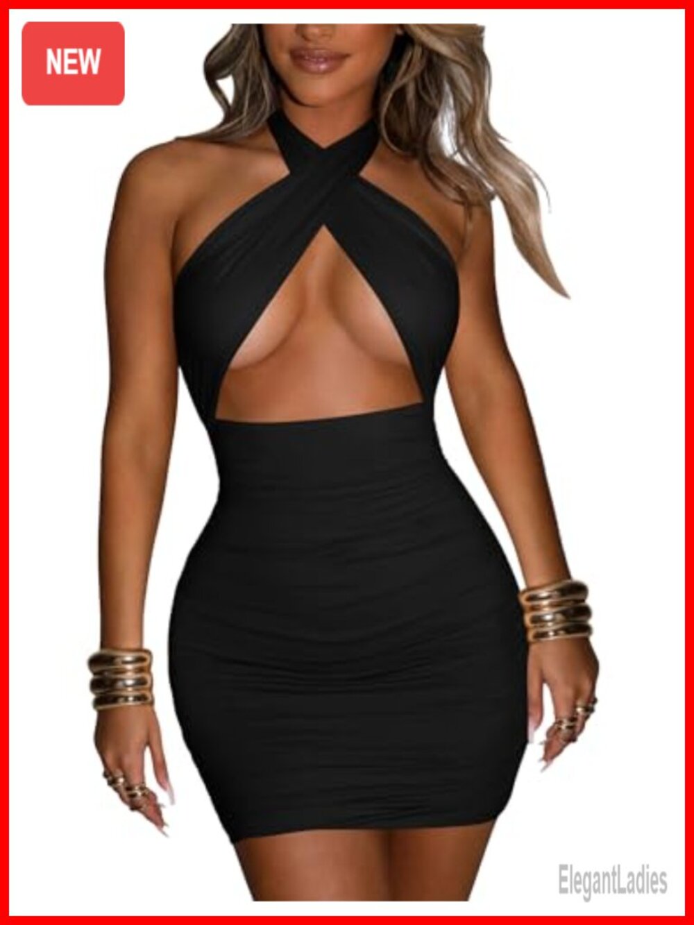Women's Sexy Ruched Bodycon Halter Mini Club Party Dress